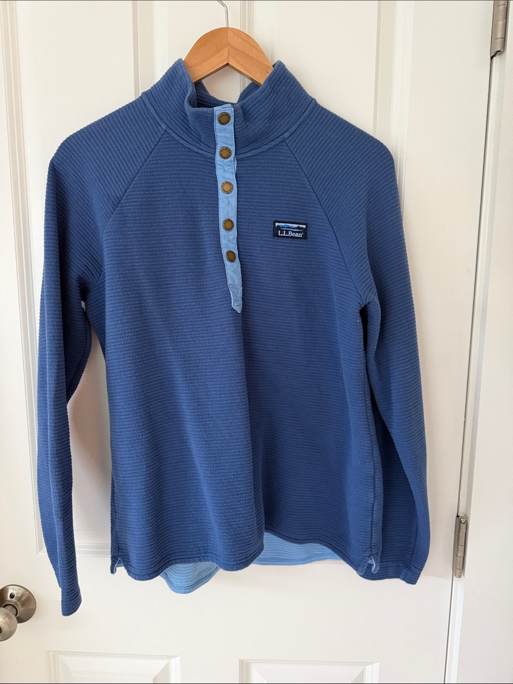 L.L.Bean Lakewashed Double Knit Quarter Snap- Deep Blue